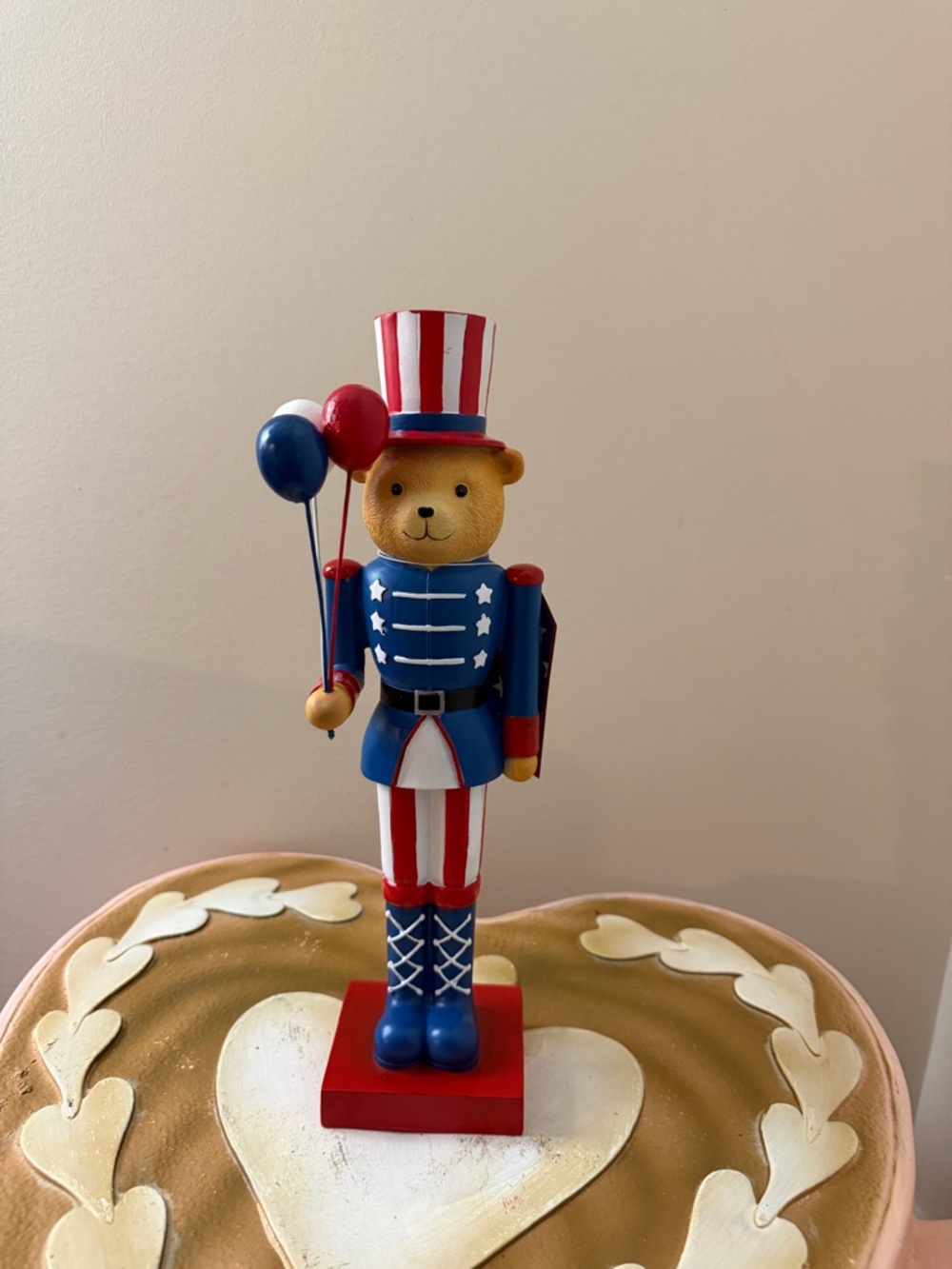 Stars & Stripes 4th of July Patriotic Resin Teddy Bear Nutcracker